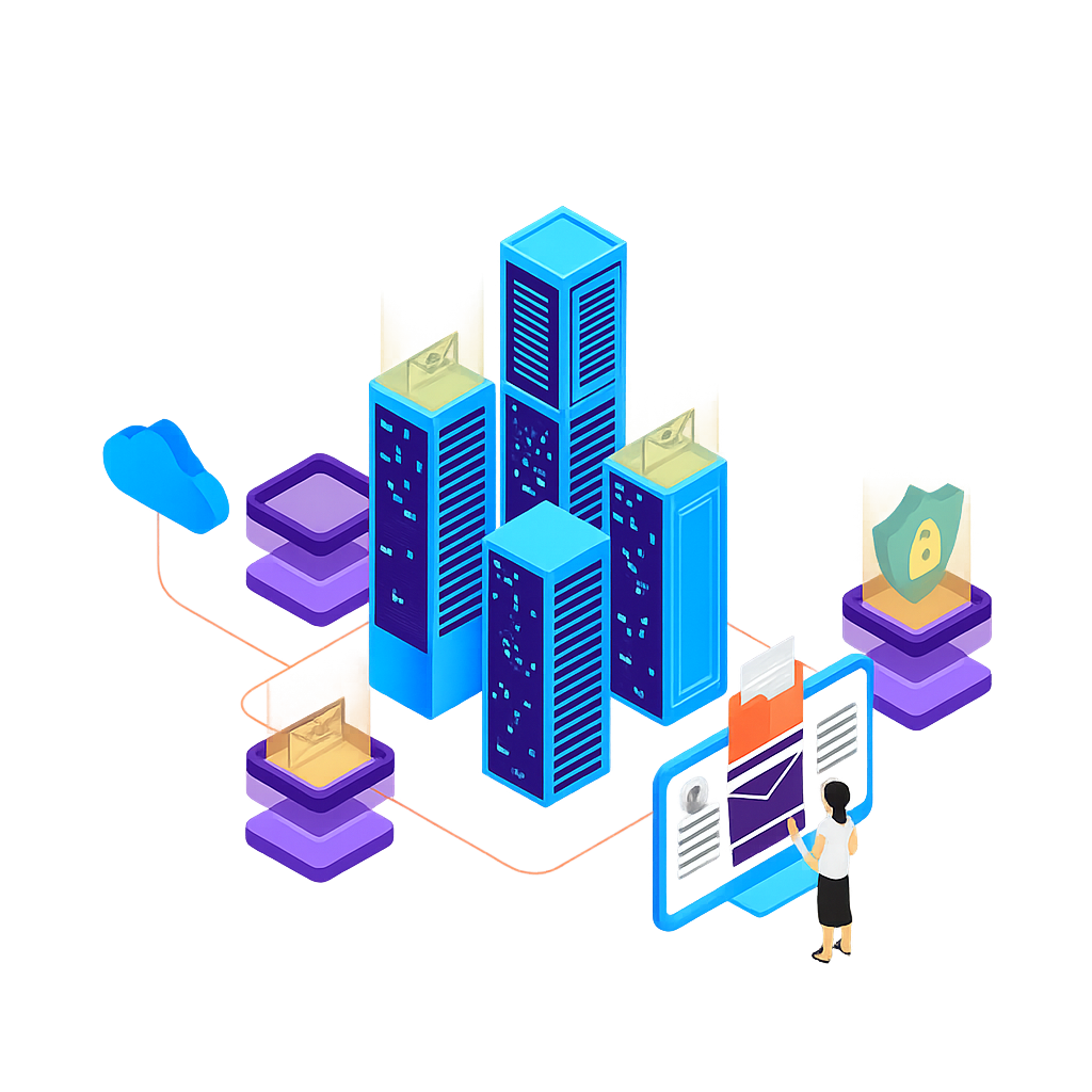 Illustration of two workers in warehouse